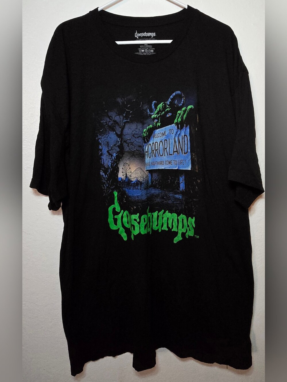 Vintage Goosebumps "Welcome to Horrorland" Graphic Black T-Shirt(4xl)